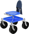Rolling Garden Cart on Wheels Foldable Garden Seat Rolling Stool with Storage Shelf Adjustable Height 360 Degree Swivel Seat Outdoor Lawn Yard Work Seats Utility Stool Cart (Blue &amp Storage)