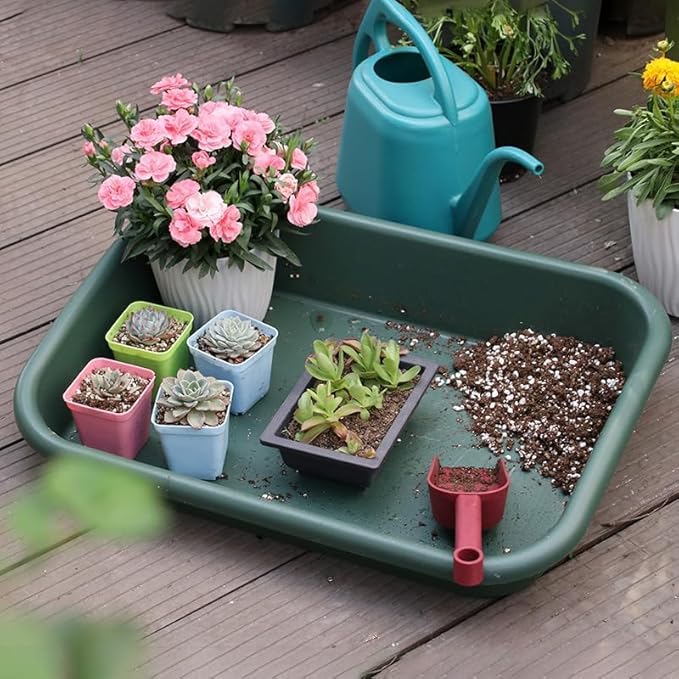 Garden Tidy Tray Multifunctional One Piece Potting Tray for Seeding Mixing Growing and Storage Succulent and Cactus Soil Potting Mix 23x16.4x4.3 (Black)