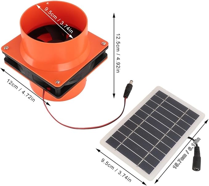 10W 12V Solar Exhaust Fan Kit With Round Duct And ABS Housing Solar Panel Powered Ventilation For RV Attic Greenhouse Boat(orange)