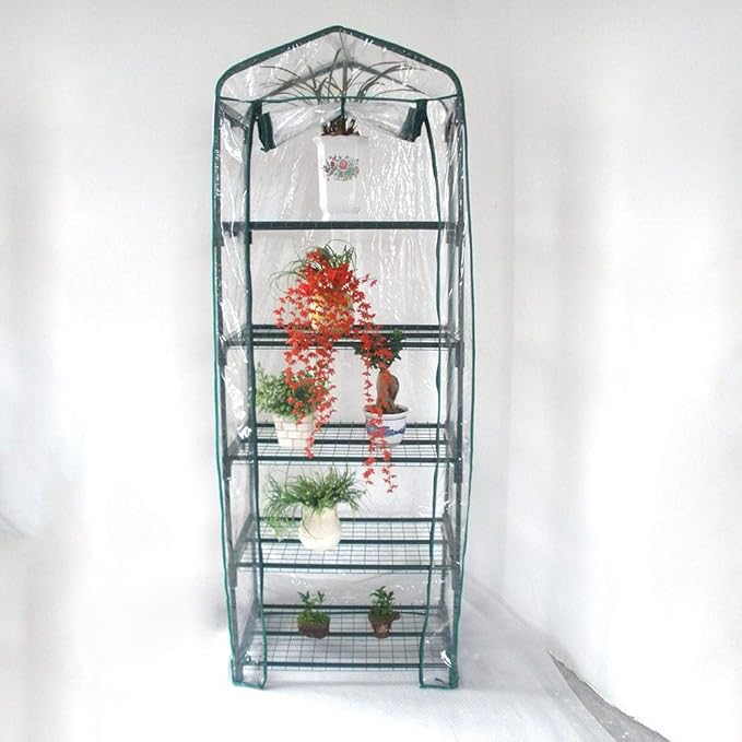 5 Tier Greenhouse Replacement Cover Greenhouse Warm Clear PVC Cover with Roll-Up Zipper Door for Gardening Flowerpot Size 27 x 19 x 73 Inch (Frame not Included)