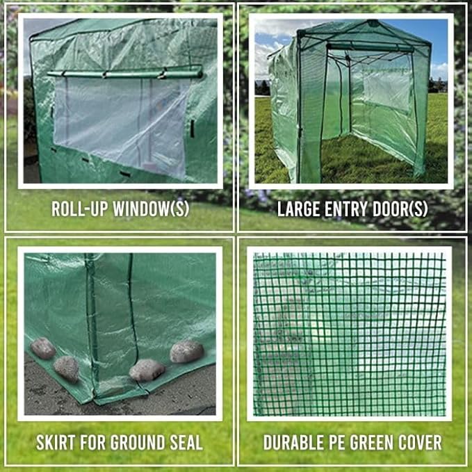 Garden Winds Reinforced Replacement Cover Compatible with The Outfine GH22024 8' x 12' Portable Walk in Instant Pop Up Greenhouse Zipper Entry Doors Mesh Side Windows - PE Fabric - Green