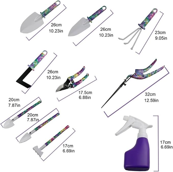 Garden Tools Set 10 Pieces Gardening Tools Garden Hand Tools with Purple Floral Print Ergonomic Handle &amp Carrying Case (Color : Blue)