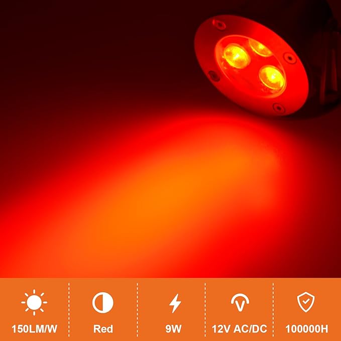 9W LED Underwater Pond Lights Red Lighting Works with 12V AC/DC Stainless Steel Light Fixture with IP68 Waterproof Rating Suitable for Ponds Waterfalls Patio &amp Garden Outdoor Landscape Lighti