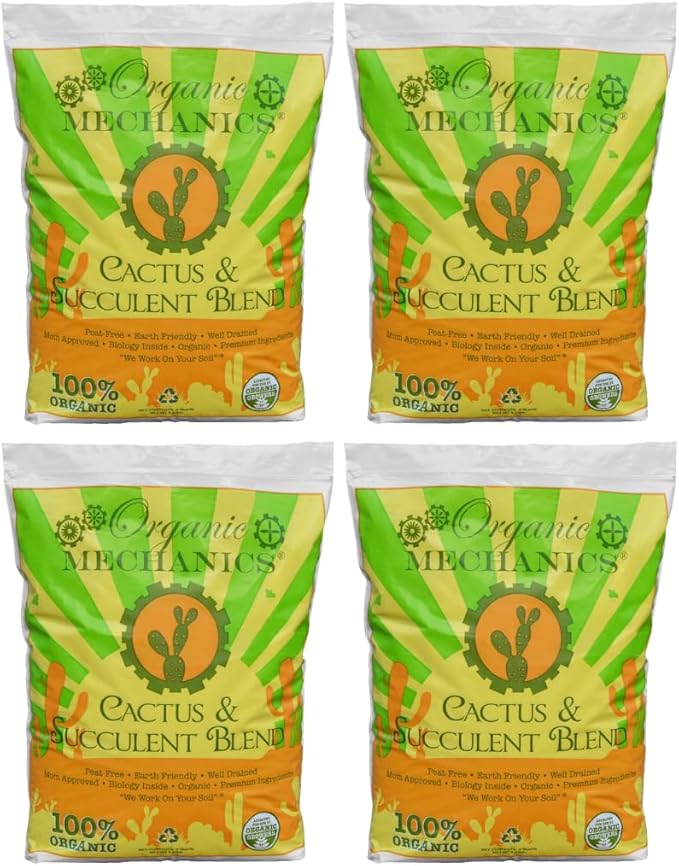 Organic Mechanics Cactus and Succulent Blend Potting Soil 8 qt (Pack of 4) – Well-Drained Organic Mix – Enhances Plant and Root Growth with Biochar Rice Hulls and Worm Castings