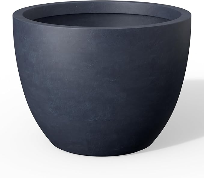Kante 17.3 Inch Round Concrete Planter - Classic Large Indoor/Outdoor Plant Pot with Drainage Hole and Rubber Plug Suitable for Gardens and Patios Charcoal
