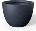 Kante 17.3 Inch Round Concrete Planter - Classic Large Indoor/Outdoor Plant Pot with Drainage Hole and Rubber Plug Suitable for Gardens and Patios Charcoal