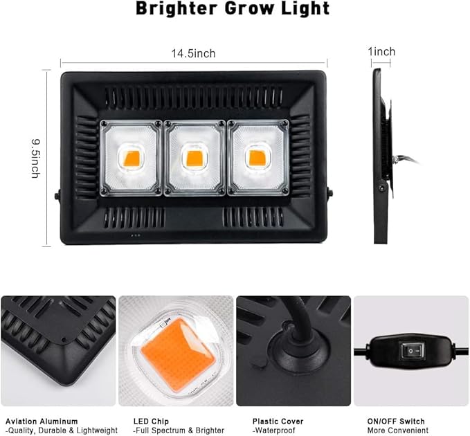 Kolem LED Grow Lights 450W Outdoor Grow Light Full Spectrum Plants Light Waterproof Natural Heat Dissipation No Noise LED Grow Panel Light for Indoor Plants Greenhouse Garden(Gift Hooks)