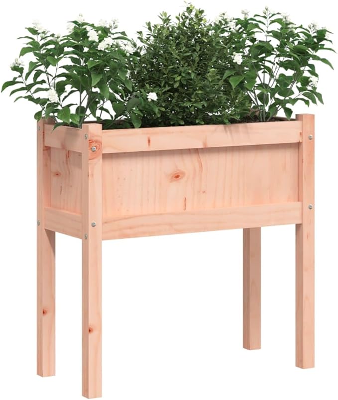 Natural Douglas Wood Garden Planter 27.6x12.2x27.6 Inch Rustic Outdoor Raised Bed for Flowers Herbs Vegetables Durable Untreated Finish