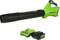 Greenworks 24V (110 MPH / 450 CFM / 200+ Compatible Tools) Cordless Brushless Axial Leaf Blower 4.0Ah Battery and Charger Included