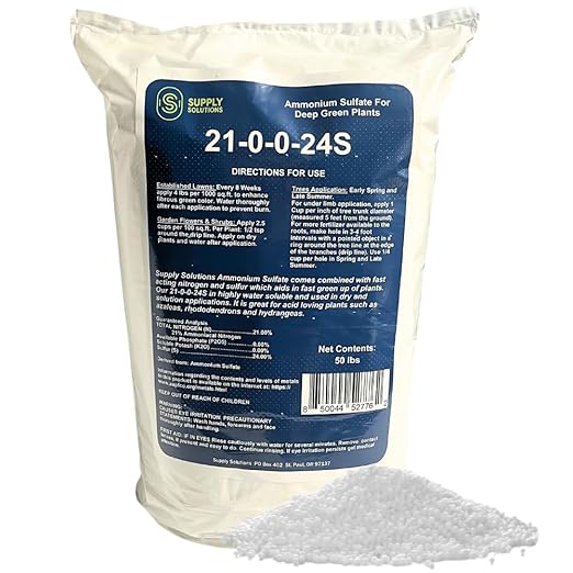 Supply Solutions 21-0-0-24S Ammonium Sulfate for Deep Green Plants - Soil Acidifier for Blueberry Blooms Azalea and Magnolia Tree Fertilizer - Sulfur for Plants Nitrogen Fertilizer (50 Pounds)
