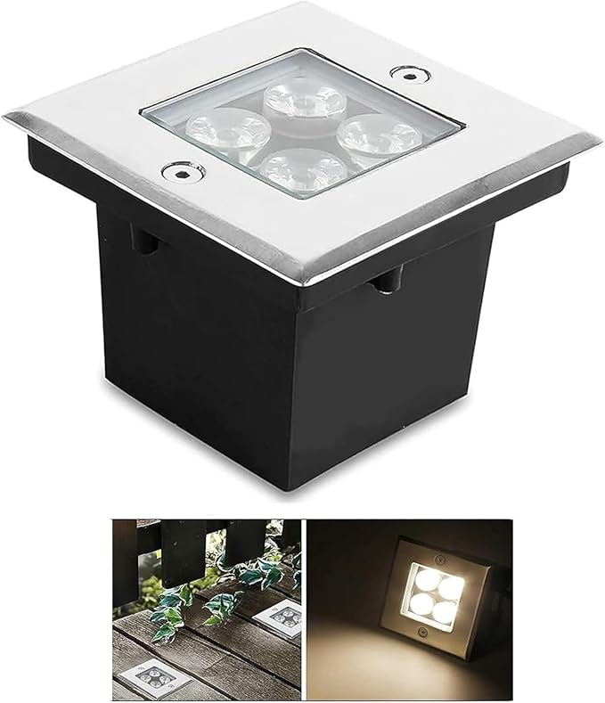 Square Ground Landscape Lamp - 4W Recessed Buried Lights Outdoor Low Voltage Well Light IP67 Waterproof Warm White LED Spotlight for Walkways Gardens and Terraces