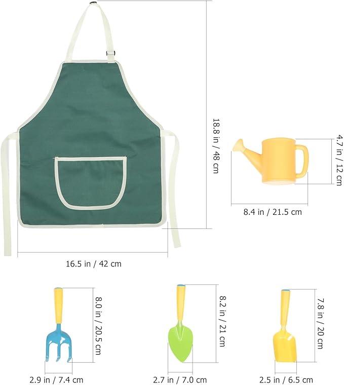 DOITOOL Garden Tool Set with Mini Shovels Rake Watering Can and Solid Color Apron for Outdoor Planting and Gardening Activities