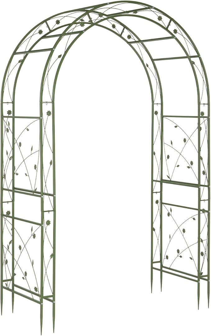 VINGLI Garden Arbor Arch for Wedding Ceremony Party Christmas Garden Decor Steel Garden Trellis for Plant Climbing Pergola for Garden Backyard Lawn (Arch Top Olive Green)