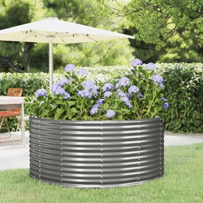 Garden Raised BedOutdoor Garden Raised Planter Boxes Garden Beds Suitable for Growing Flowers Porch and Fruits Herbs Gray 55.1X55.1X26.8 Powder-Coated Steel