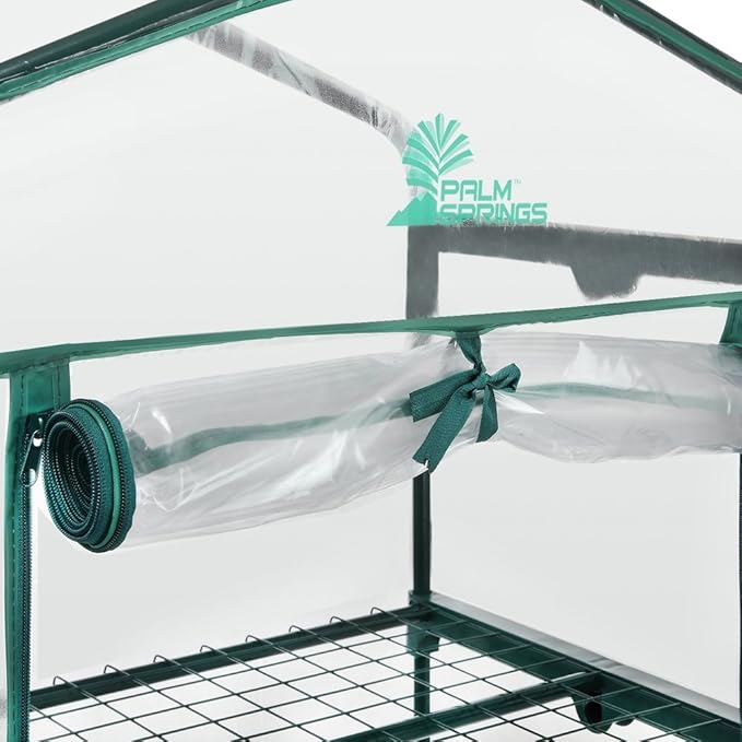 Palm Springs 4 -Tier Mini Greenhouse with Cover and Roll-up Zipper Door