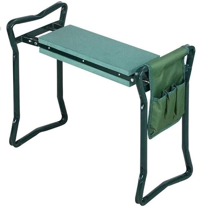 Foldable Garden Kneeler and Seat 2 in 1 Folding Stool with Large Tool Pouches Portable Foam Kneeling Pad Padded Seat Space Saving