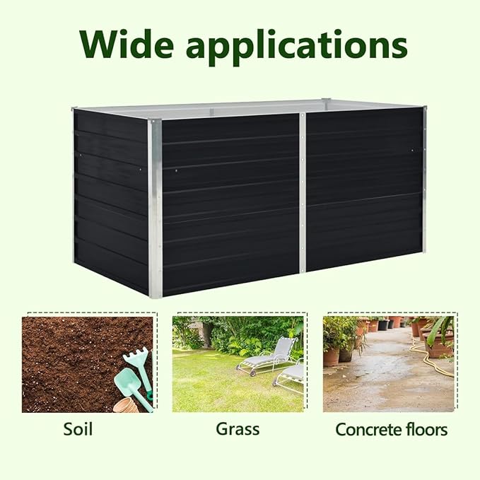 vidaXL Garden Raised Bed Galvanised Steel Rectangular Garden Planter for Flowers and Planters Raised Bed Weather-Resistant Anthracite 63x31.5x17.7