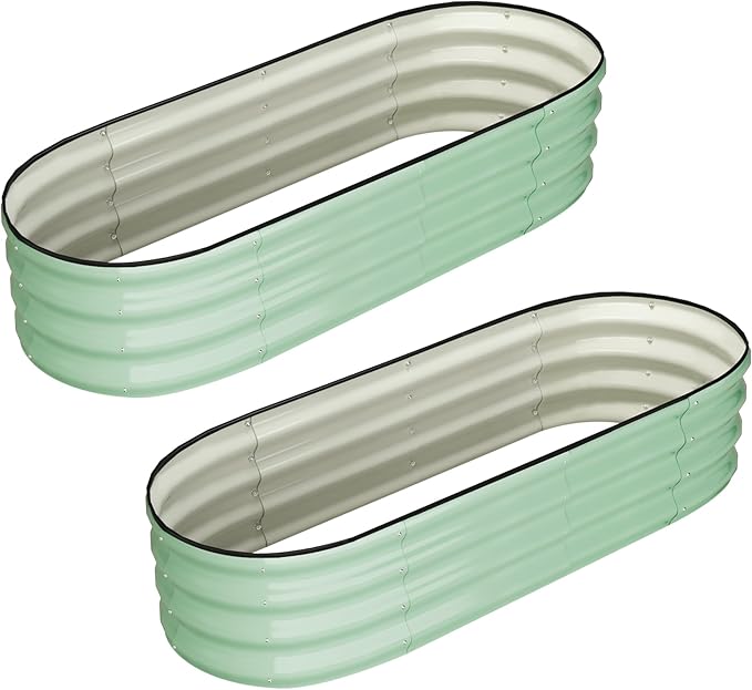 GarveeLife 2 Pcs 4.5x2x1ft Oval Raised Garden Bed Galvanized Raised BedsOpen-Ended Base Metal Raised Planter BedsGarden Bed OutdoorPlanter Raised Boxes for Vegetables FlowersTool-Free AsseGreen