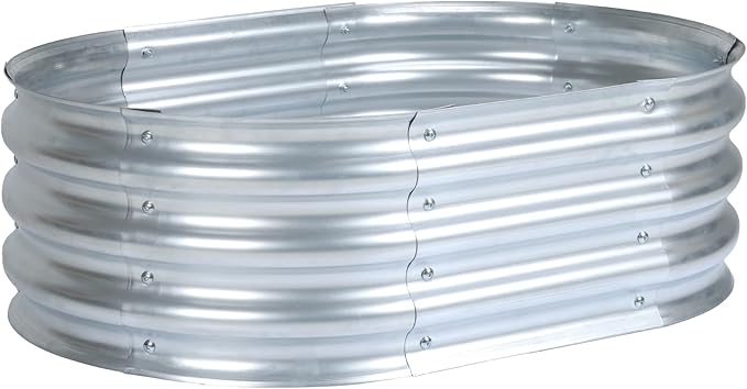 Aoodor Galvanized Raised Garden Bed Kit 3 x 2 x 1 Ft Oval Planter Box for Vegetables Flowers and Herbs Outdoor Use Silver