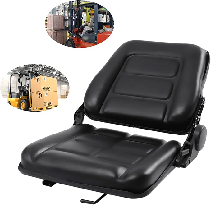 Universal Forklift Seat Garden Lawn Mower Seat w/Seat Belt Foldable PVC Tractor Suspension Seat w/Adjustable 35-175° Backrest &amp 0-2.76 Slide Rail Replacement Seats for Heavy Machinery
