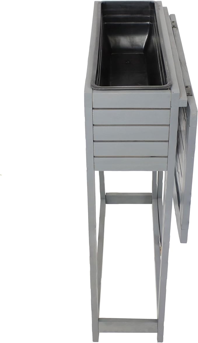 Sunnydaze Acacia Wood Raised Garden Bed with Shelf - Space-Saving Folding Tabletop with 40 lb Capacity - Gray