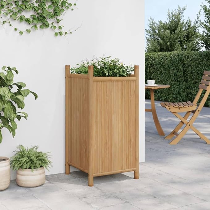 Planter Raised Flower Bed Standing planters Gardening Box Planter Boxes Suitable for Nursery Corridor Courtyard Orchard 15.7x15.7x31.5 Bamboo