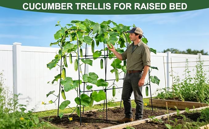 U-Shape Cucumber Trellis for Raised Beds - 47.2”x47.2”x21.6” Green Metal Arch Trellis Rust-Resistant Garden Plant Support for Climbing Vegetables Vines Flowers - Heavy Duty &amp Easy to Assemble