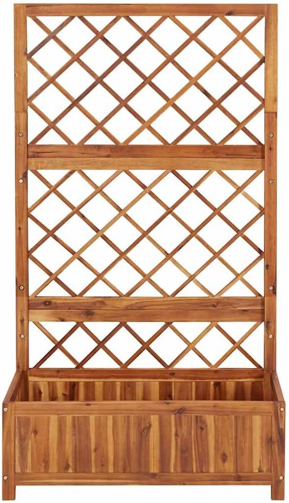 vidaXL Solid Acacia Wood Raised Bed with Trellis - Versatile Outdoor Rectangular Planter for Patios Gardens or Backyards - Natural Oil Finish - Easy Assembly - 33.5x15x59.1