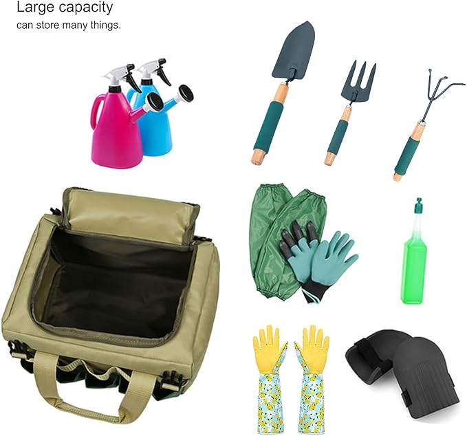 Folding Garden Stool Garden Kneeler Seat Sturdy Stainless Steel Tools Folding Stool Detachable Canvas Tool Bag