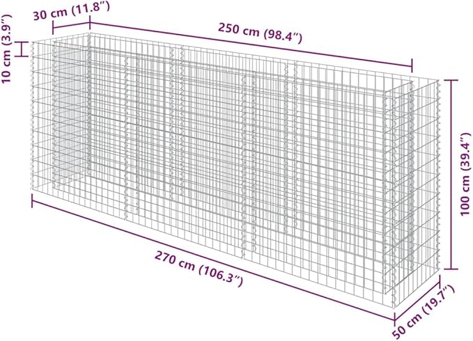 Gabion Raised Garden Bed Silver Galvanized Steel Large 106.3x106.3x39.4 Inch Durable Metal Planter Box for Outdoor Plants Gardening