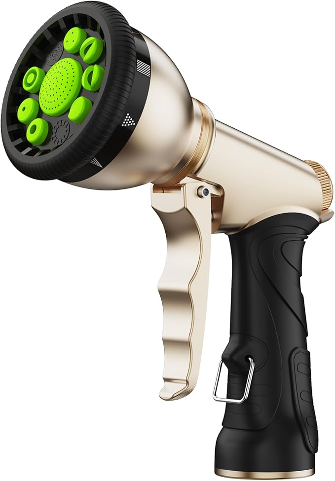 RAINPOINT Garden Hose Nozzle 9 Spray Patterns Hose Sprayer Nozzle Heavy Duty Metal Water Hose Nozzle Adjustable Hand Sprayer Watering Plants and Lawn Pet Showering Green