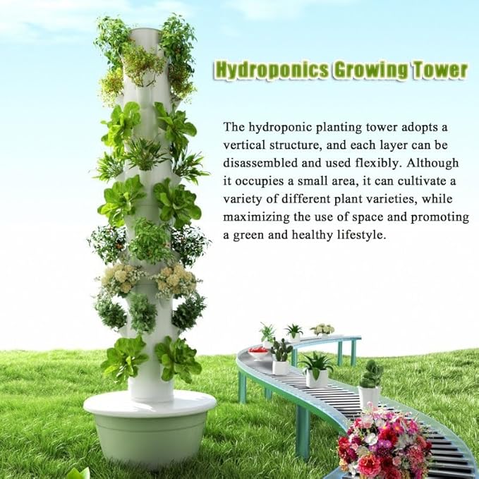 Indoor Hydroponic Gardens Tower with Led Grow Lights Hydroponic Tower with Hydrating Pump Adapter Net Pots Tower Garden Hydroponics Growing for Herbs and Vegetables(Nine Floors)
