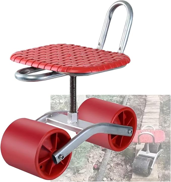 Adjustable 360° Swivel WorkseatRolling Garden Cart with Seat with 2 Wheelsfor Lawn Yard(Red)