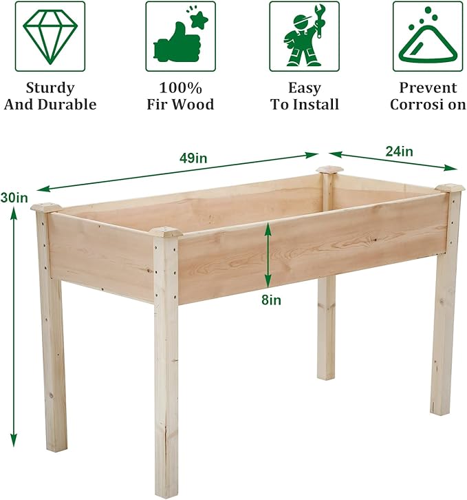 Raise Garden Bed Wood Elevated Planter Box Kit Raised Planter Boxes Outdoor with Legs for Patio Backyard Garden Greenhouse Plants Planting Vegetable Flower Herbs Garden Box