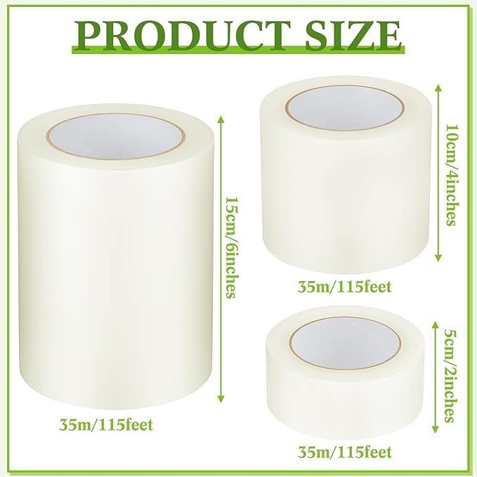 Frienda 3 Rolls 6.3 Mil Greenhouse Repair Tape 2''/4''/6'' x 115' Heavy Duty UV Resistant Clear Greenhouse Sheeting Coverings Film Tape for Seaming and Sealing