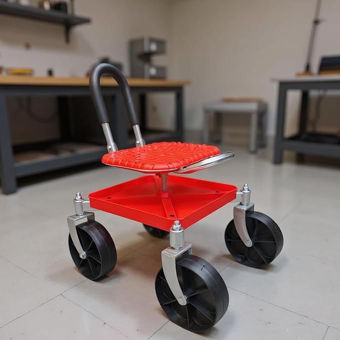 Wheeled CartGarden Stool with WheelsGarden Scooter Steering Handle and Tool TrayAdjustable Height for Pruning