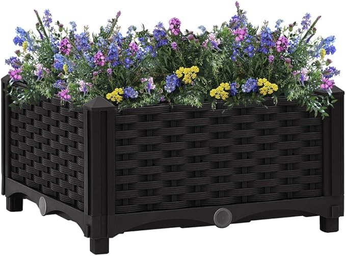 Raised Bed Garden Planter Outdoor Planter Box Natural Plant Pot Suitable for Vegetable Grass Lawn Yard 15.7x15.7x9.1 Polypropylene