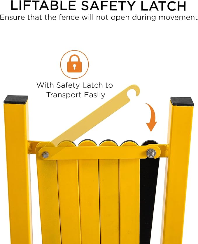 TECSPACE Industrial Expandable Metal Barricade Expansion Size 16.4 FT Yellow and BlackDurable Steel Safety Barricade with casters Flexible Mobile Barrier Gate Adjustable Traffic Fence