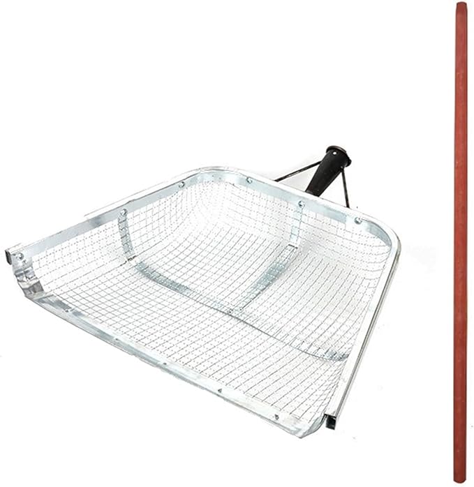 Stainless Steel Soil Sieve Large Stainl Steel Soil Leaching Tool Farm Work Iron Ovel Sieve Sand Filter Screen Corn Garden Tools(Screen-mesh 1x1cm+1.2 Wooden Stick)