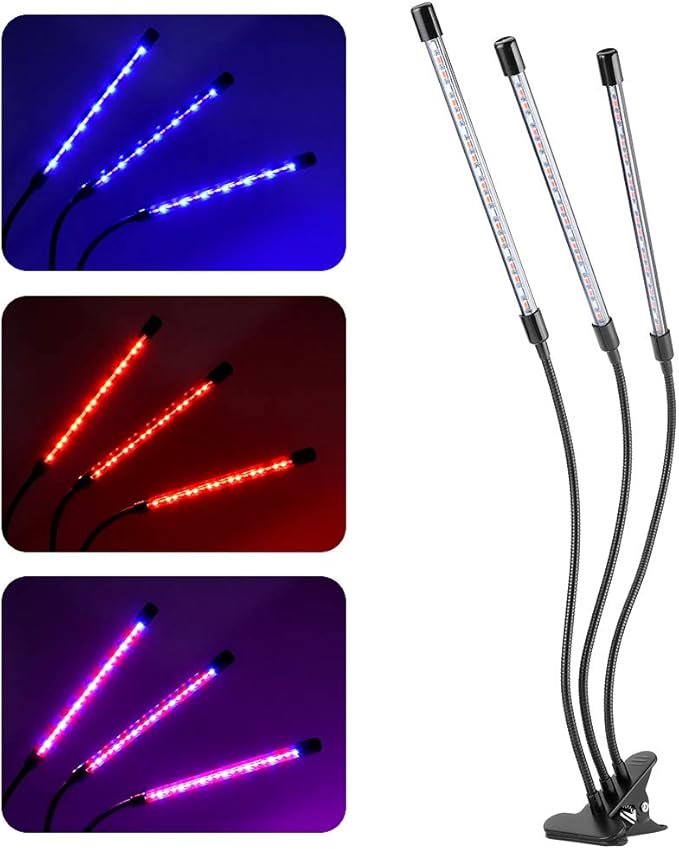YWBL-WH 30W USB 3 Tubes Flexible LED Grow Light Full Spectrum Growing Lamp Adjustable Three-Head Indoor Light for Plants and Flowers with Flexible Gooseneck
