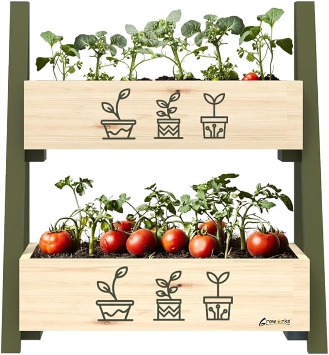 Solid Wood Raised Planter Box with Double Planter Floor-Standing Garden Bed for Outdoor Plants Modern Wooden Flower Rack for Balcony Courtyard Patio and Nursery Use(Natural)