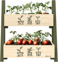 Solid Wood Raised Planter Box with Double Planter Floor-Standing Garden Bed for Outdoor Plants Modern Wooden Flower Rack for Balcony Courtyard Patio and Nursery Use(Natural)