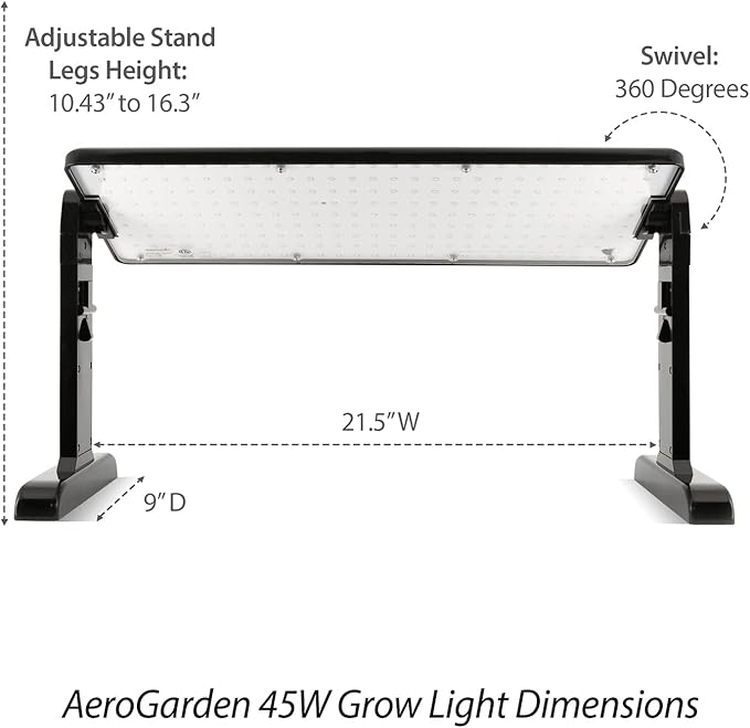 AeroGarden 45W LED Grow Light Panel - Grow Light for Plants Includes Stand and Hanging Kit