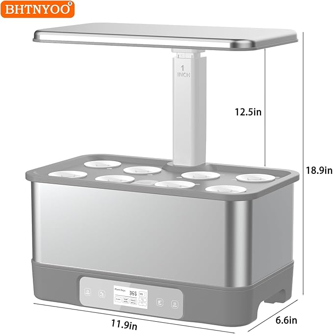 Indoor Herbs GardenWiFi&ampAPP-Hydroponics Growing System KitBHTNYOO/8 Pods Soilless Planting Gardening Boxs with LED Grow LightsWater Pump TimerTimerfor Home(Grey)