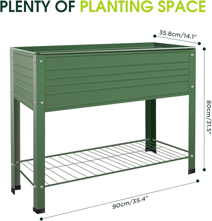 2-Pack Raised Garden Beds - Galvanized Steel Planter Boxes 400 lb Capacity 5 Drainage Holes &amp 2 Flow Channels Elevated Garden Bed with Mesh Bottom for Outdoor Gardening