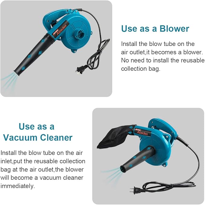 Corded Electric Leaf Blower2 in 1 Small Handheld Lightweight Sweeper/Vacuum110V 400W Portbale Blower for Leaf/Snow/Dust Blowing (Blue)