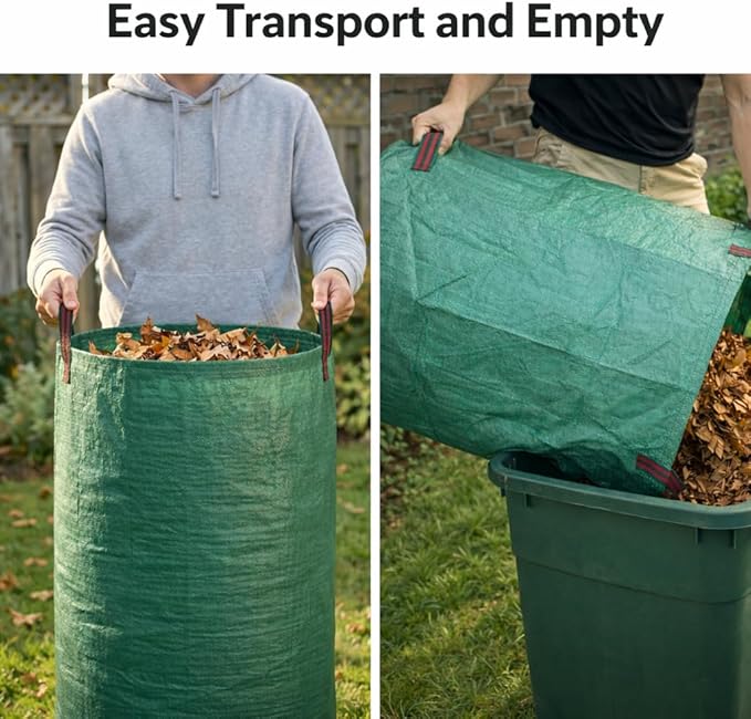 Gardzen 2-Pack 132 Gallon Yard Waste Bags Reusable Heavy Duty Collapsible Garden Leaf Bags with Plastic Ring Stand-Up Yard Waste Bin for Leaves Lawn Debris &amp Grass Clippings