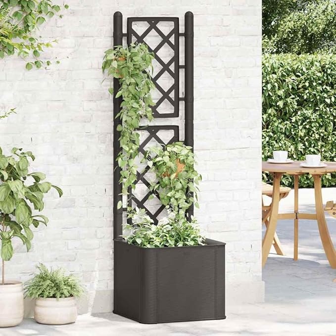 Garden Raised Bed with Trellis Gardening Box Planter Boxes Patio planters Raised Flower Bed Suitable for Nursery Corridor Courtyard Orchard and Self Watering System Anthracite