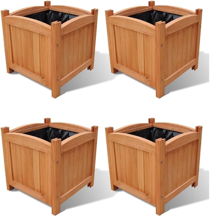 Solid Wood Raised Bed Set of 4 Wooden Galvanized Fencing Retaining Landscape Garden for Patios Balconies and Decks (12x12x12 in)