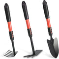 Garden Tool Set 3 Pack Lightweight Heavy Gardening Kit Including Hand Shovel Transplant Shovel and Hand Rake with Soft Rubber Non-Slip Handle for Planting Weeding Digging Orange ﻿